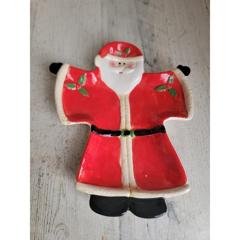 INT Santa Claus vintage shaped ceramic plate Xmas home kitchen decor